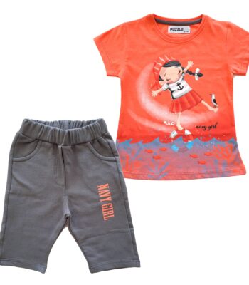 1205 7086 1 Puzzle brand T shirts and shorts for girls