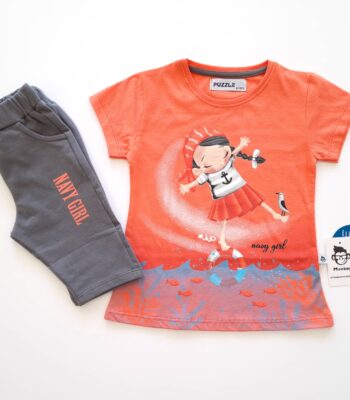 1205 7086 2 Puzzle brand T shirts and shorts for girls
