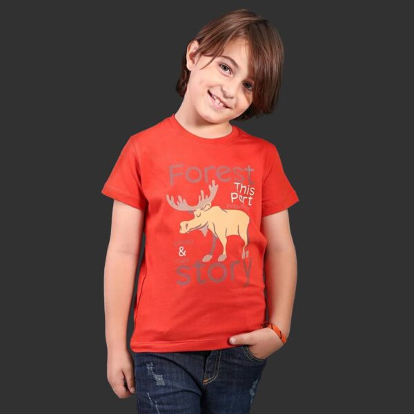 1302 8281 3 Red deer T shirt for boys